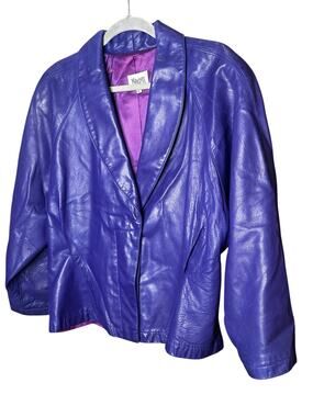 Vtg 80s Maxima Ultraviolet Purple Leather Jacket Statement Dolman Sleeve Coat L